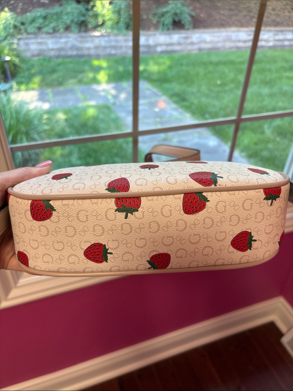 Guess Cream Shoulder Bag with Red Strawberry Print - Picture 5 of 6